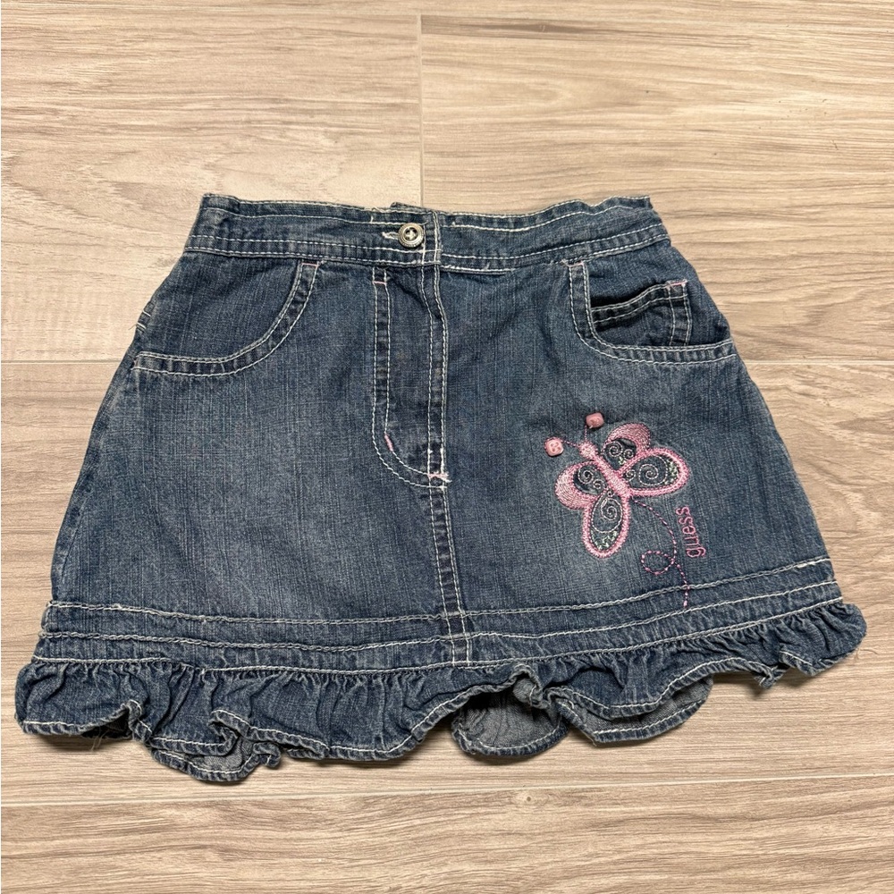 Guess Denim Skirt with Butterfly Embroidery Vintage Toddler Size 2